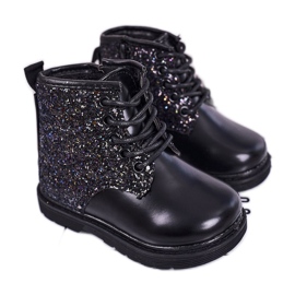 Kinder Brokat warme Stiefel Trappers Black Ariel schwarz