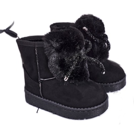 Schwarze Kinder-Schneestiefel mit Fell Wildleder Amelia