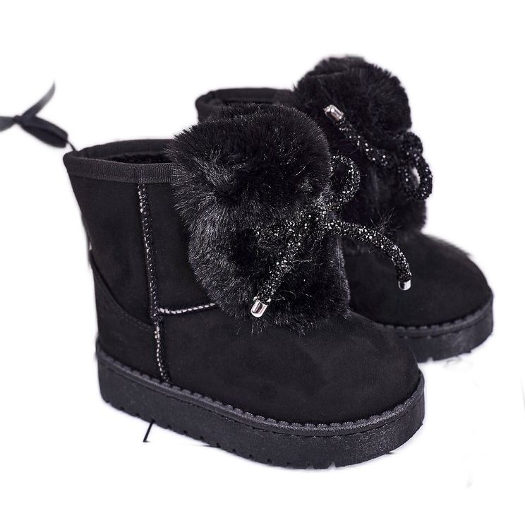 Schwarze Kinder-Schneestiefel mit Fell Wildleder Amelia