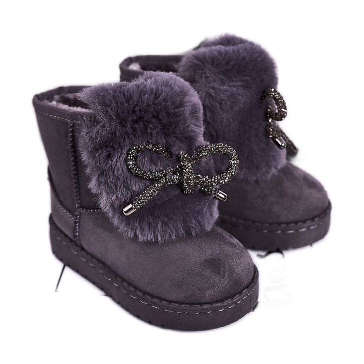 Kinder-Schneestiefel mit Fell Wildleder Grau Amelia