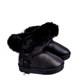 Apawwa Schwarze Marella isolierte Kinderschneeschuhe mit Fell