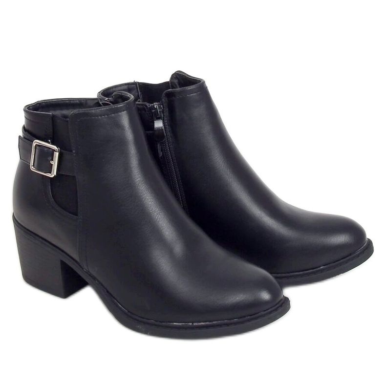 Schwarze Stiefel mit niedrigem Absatz J101 Schwarz
