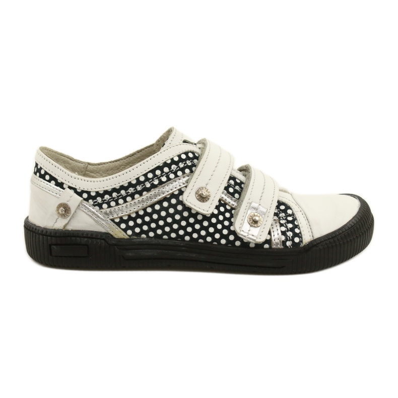 Lederschuhe mit Klettverschluss Bartek 78148-25K Polka Dots weiß schwarz silber-