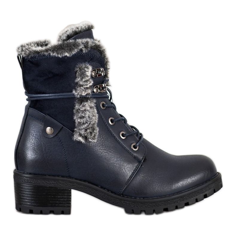 Super Mode Marineblaue Stiefel mit Fell