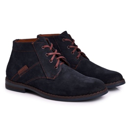 Herren Lederstiefel Bednarek Marineblaue Stiefel braun