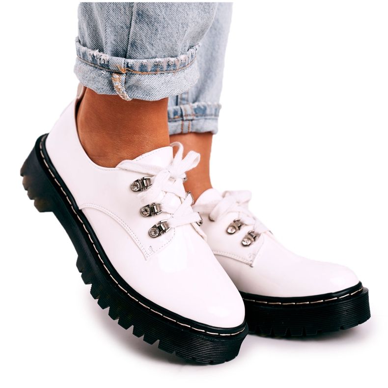 S.Barski Damen Brogues Oxfords On the Platform S. Barski HX15 Lackiert Weiß