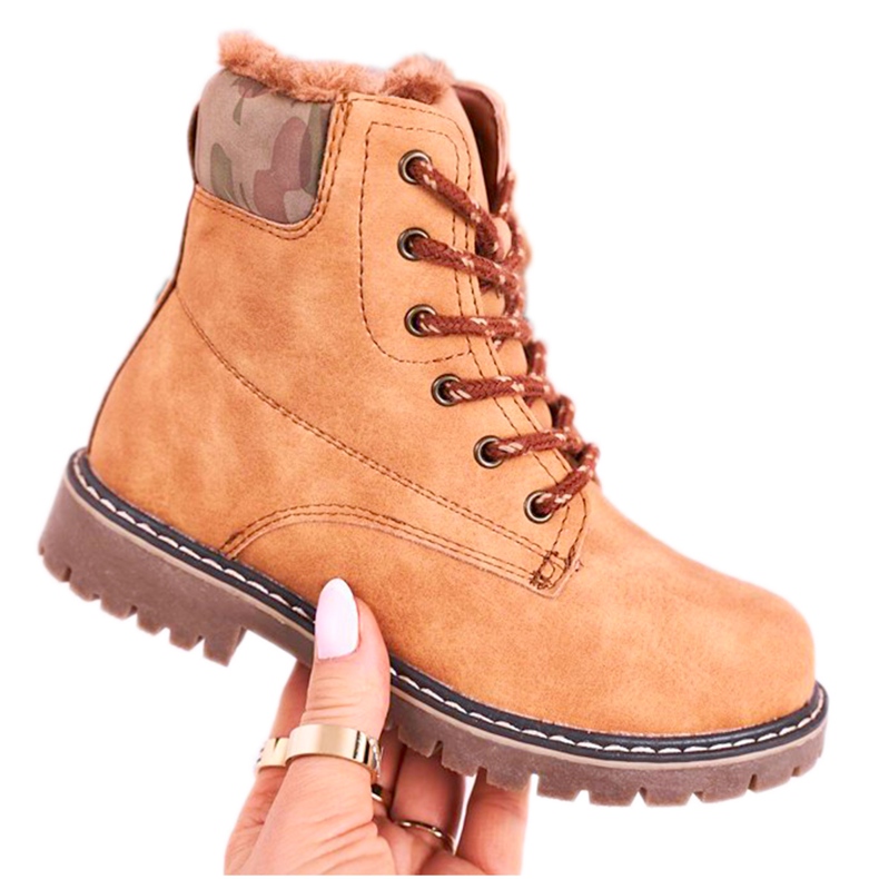 Apawwa Kinderstiefel Trappers mit Fell gewärmt Camel London beige braun