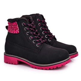 Apawwa Kinderstiefel Trapper mit Pelz Schwarzwald isoliert pink