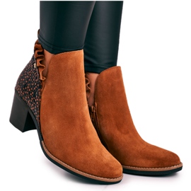 Damen Lederstiefel auf einem hohen Absatz Maciejka Red 04833 braun