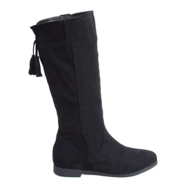 Schwarze flache Damenstiefel ST-01P Schwarz