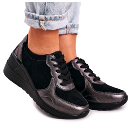 S.Barski Sneakers mit Keilabsatz aus Leder für Damen Schwarz Roxette