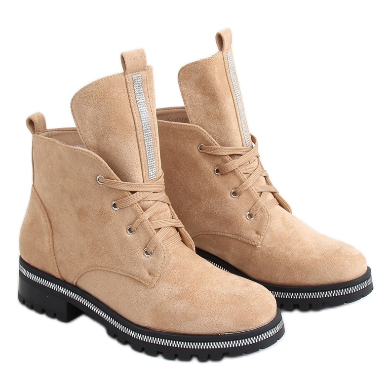 Beige Damen Schnürstiefel NC1035 Khaki silber-