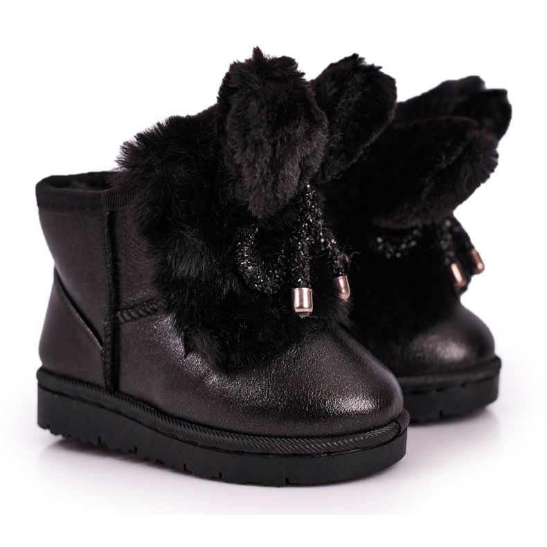 Kinder-Schneestiefel mit Fell mit Ohren Schwarzer Hase