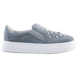 Filippo Lederslipper mit Perlen grau