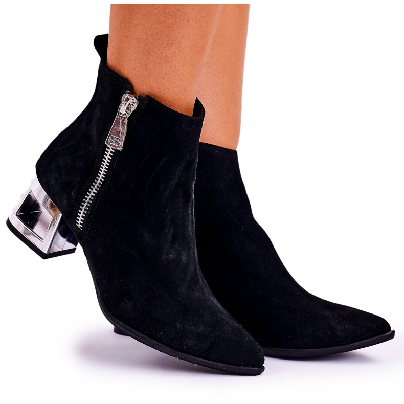 Nicole Damenstiefel auf silbernem Absatz Wildleder Schwarz Norah