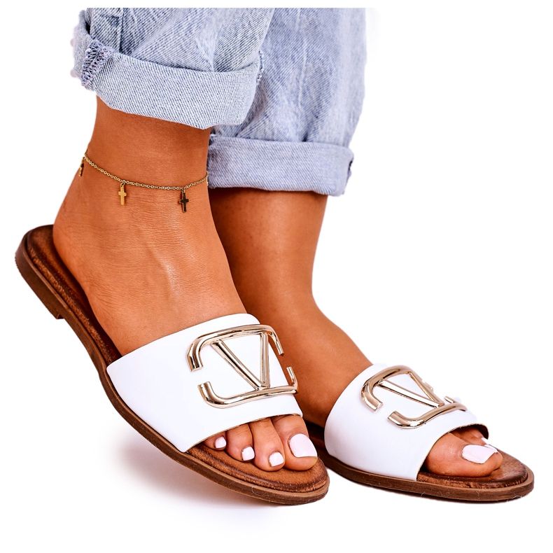 Nicole Klassische Hausschuhe aus Leder für Damen Weiß Evie