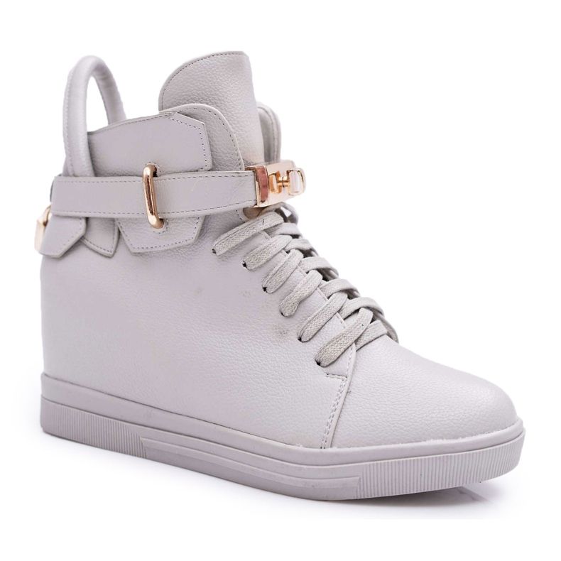 Damen Sneakers On Wedge Gold Vorhängeschloss Grau Tersey