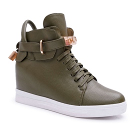 Damen Sneakers On Wedge Gold Vorhängeschloss Olive Tersey grün