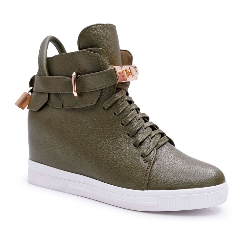Damen Sneakers On Wedge Gold Vorhängeschloss Olive Tersey grün