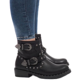 Schwarze Stiefel mit Schnallen und Pailletten A8018