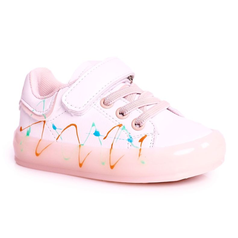 Apawwa Kinder-Sportschuhe mit LED-beleuchteter Sohle Weiß-Rosa Disco