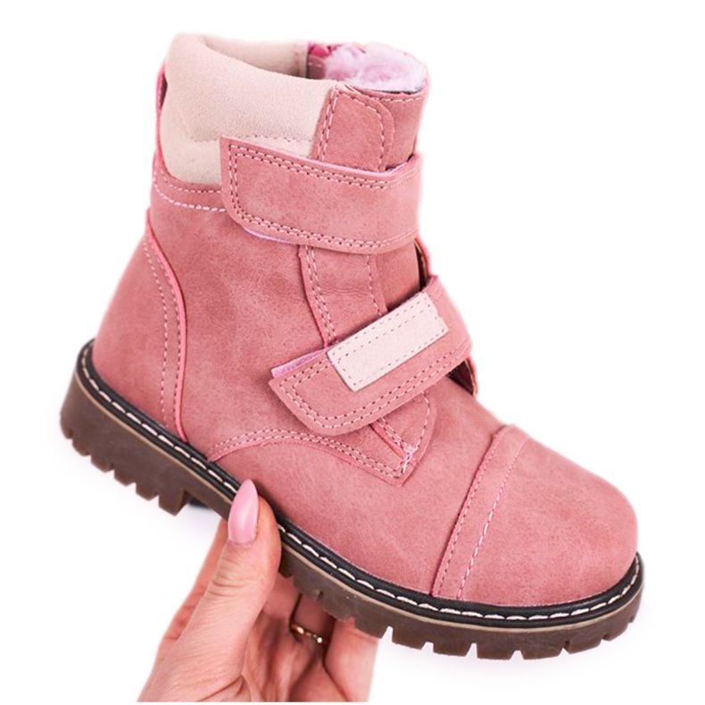 Apawwa Kinder-Trapperstiefel mit Fell gewärmt Rosa Emma beige