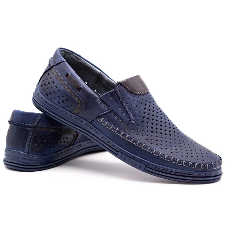 Polbut Herren Lederschuhe 09 für den Sommer Marineblau navy blau