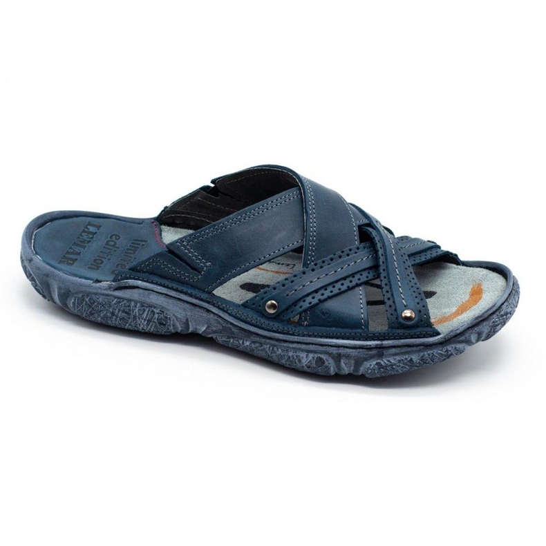 Lemar Herren Lederpantoffeln 1654 Marineblau navy blau