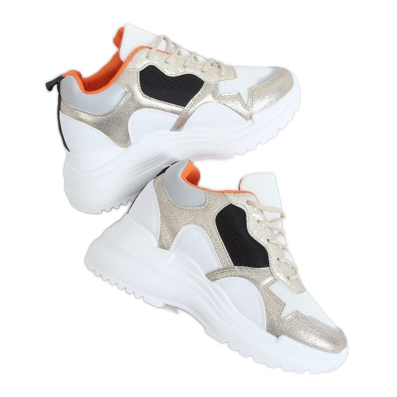 Weiß-goldene Sportschuhe mit Keilabsatz 3171 Gold