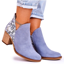 Damen Lederstiefel auf einem hohen Absatz Maciejka Light Blue 04492 blau