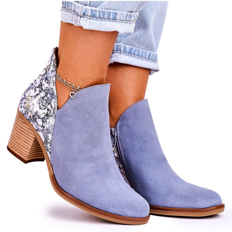 Damen Lederstiefel auf einem hohen Absatz Maciejka Light Blue 04492 blau