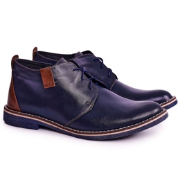 Gejms Ferens Warme Lederstiefel für Herren in Marineblau braun