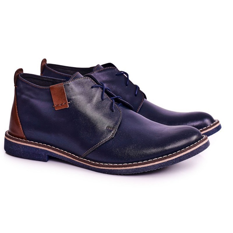 Gejms Ferens Warme Lederstiefel für Herren in Marineblau braun navy blau