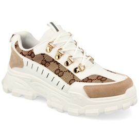 Damen-Sneaker auf einem massiven weißen Daydreamer beige braun golden