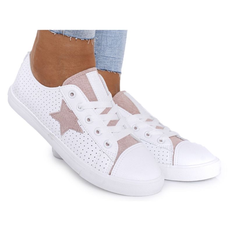 Damen Sneakers aus Leder mit Stern Big Star DD274691 Weiß-Rosa
