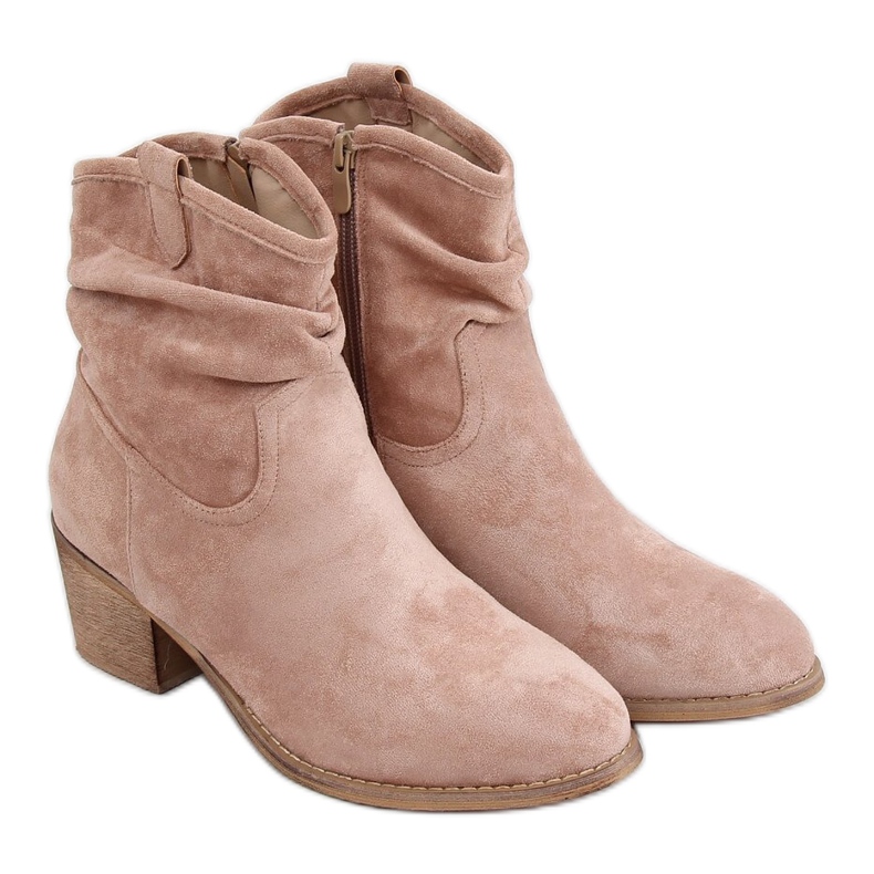 Stiefel mit niedrigem Absatz in Beige und Pink Z1165 Khaki