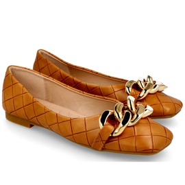 PS1 Elegante gesteppte Ballerinas mit Camel Coco-Kette braun