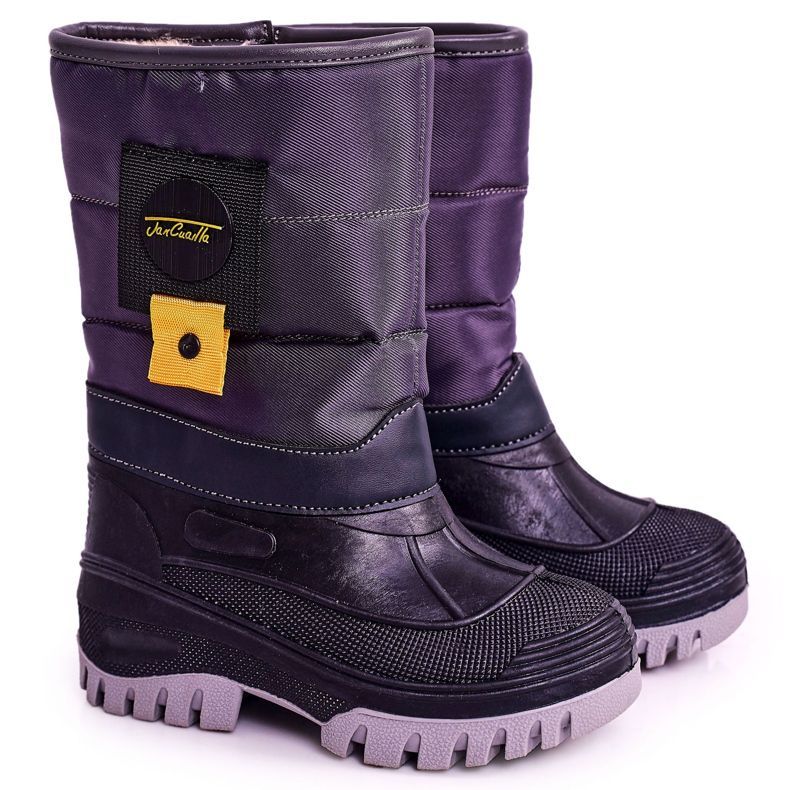 Apawwa Kinder-Schneestiefel mit Fell gewärmt Grau Rubbi violett mehrfarbig