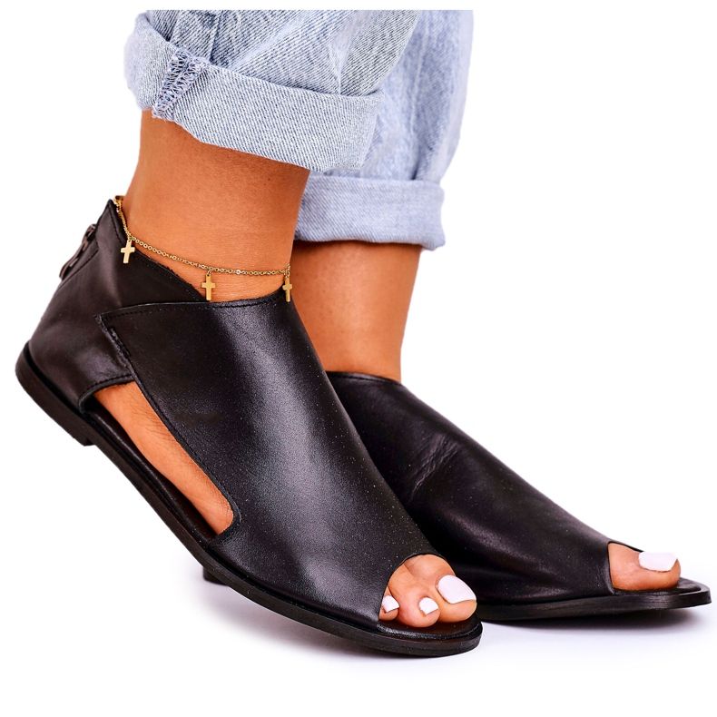 Nicole Flache Ledersandalen für Damen Schwarz Natalie