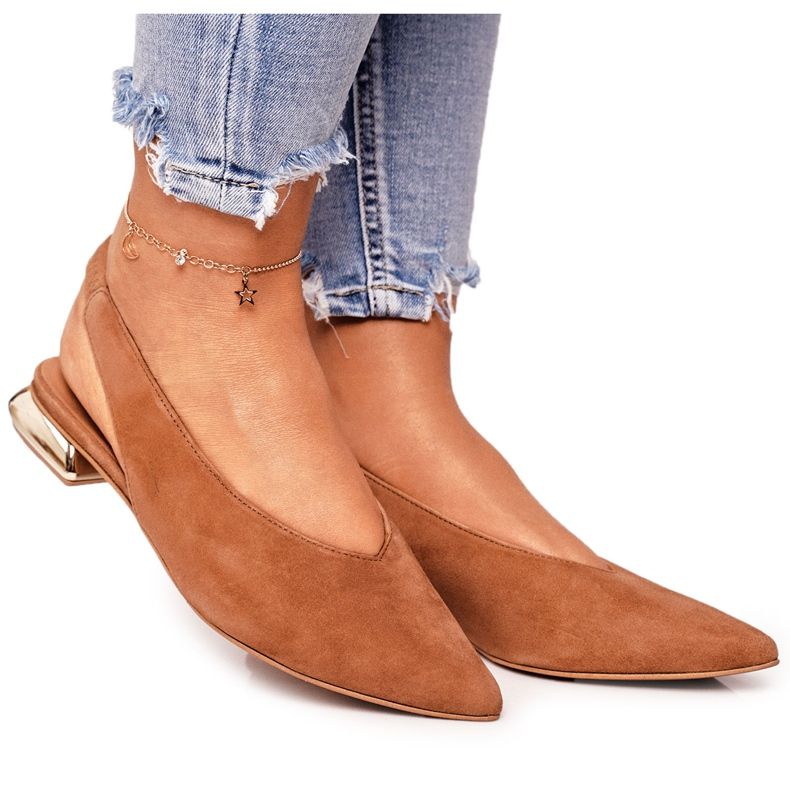 Wildleder Ballerinas auf goldenen Absätzen Laura Messi 2127 Camel braun