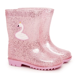 Kinderbrokatgaloschen mit rosa Schwan silber-