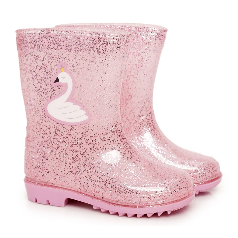 Kinderbrokatgaloschen mit rosa Schwan silber-