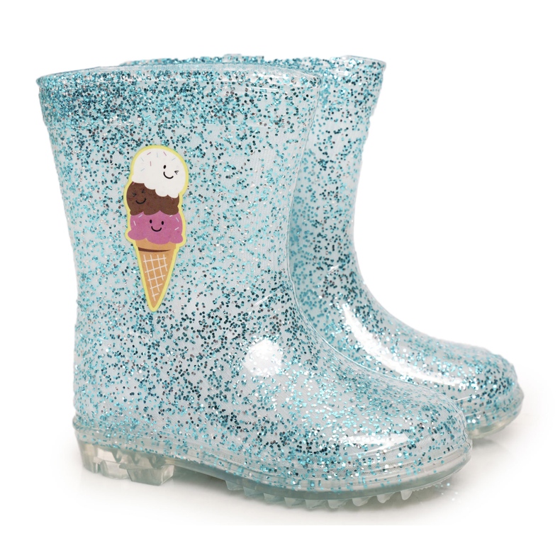 Blaue Glitzergummistiefel für Kinder mit Eis silber-