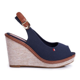 PS1 Tommy Marineblaue Sandalen auf einem geflochtenen Keilabsatz