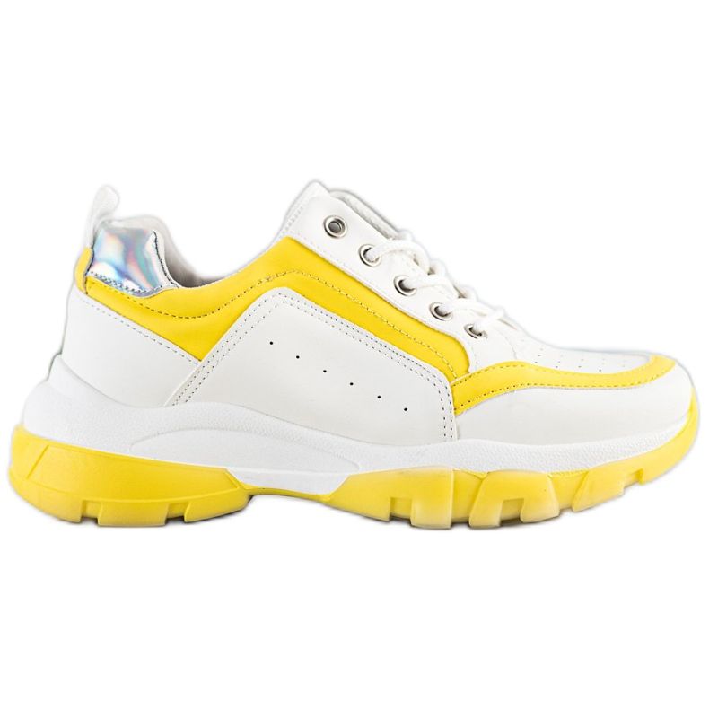 SHELOVET Turnschuhe aus Öko-Leder weiß silber- gelb