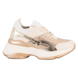 Bestelle Modische Sneaker auf der Plattform beige golden