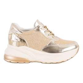 Bestelle Goldene Sneaker mit Glitzer beige