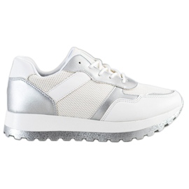 Bestelle Sneakers mit Glitzer-Plattform weiß silber-