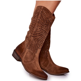 Spring Openwork Wildlederstiefel Exquisite 1229 Cognac braun