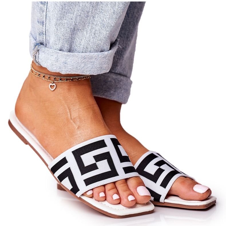 Klassische Hausschuhe für Damen Weiß Melinda schwarz